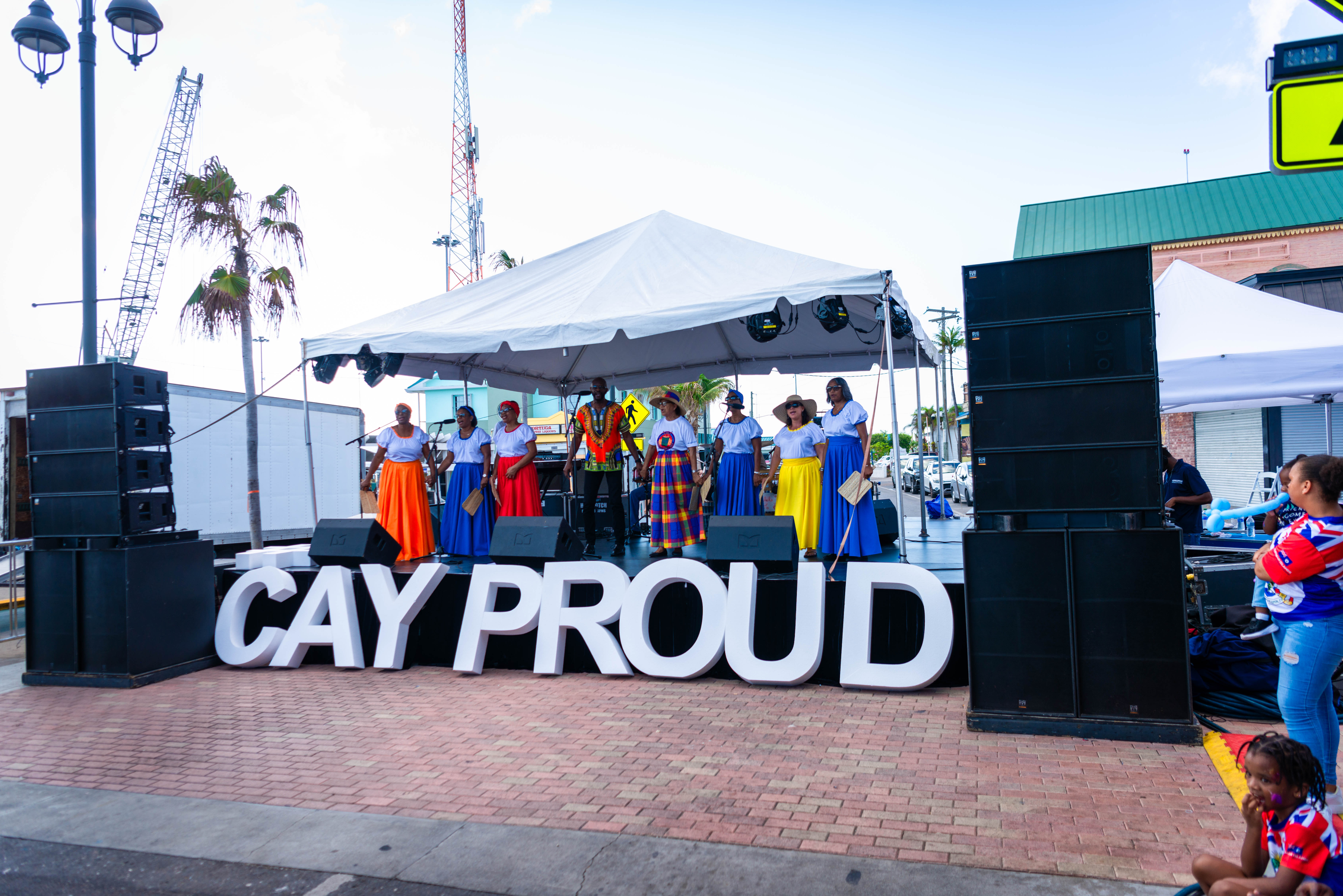 Emancipation day Cayman Islands 2025 stage with Cay Proud sign in fornt